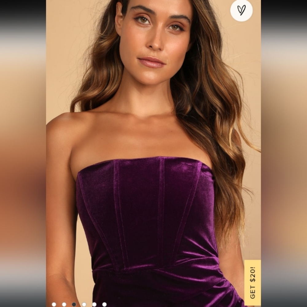 LuLu's Glamorous Celebrations Dark Purple Velvet Strapless Tulip Dress XS NWT - Picture 2 of 12